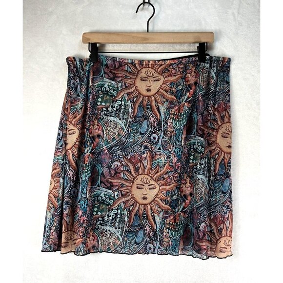 Vtg Sun Face Stretch Mini Skirt Sz 5XL Fully Lined Festival Beach Summer Days - Picture 2 of 11
